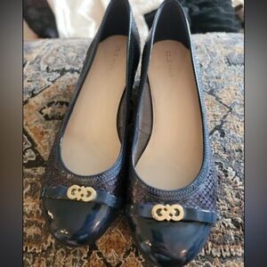 Cole Haan Navy Faux Snake Print Wedges